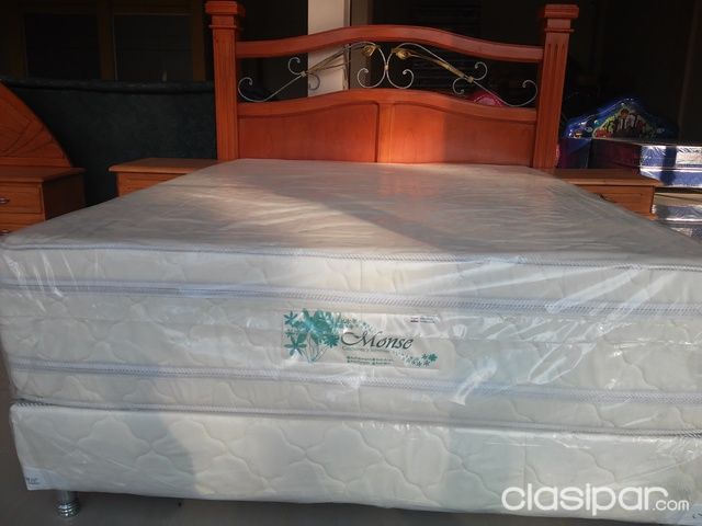 Cama Sommier 1,60 x 2 mts con cabecera de madera (cabecera, colchón, base mesitas de luz)!!! | Clasipar Muebles - Cama Sommier 1,60 x 2 mts con cabecera de madera (cabecera, colchón, base mesitas de luz)!!!