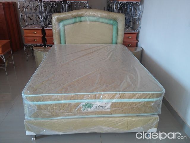 Cama sommier 1,40 x 1,90, colchon base cabecera mesitas de luz | Clasipar Muebles - Cama sommier 1,40 x 1,90, colchon base cabecera mesitas de luz
