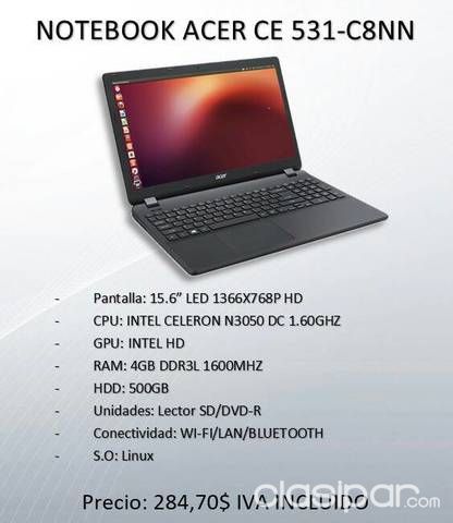 Oferta!!! Notebook Hp y Acer. Nuevos en caja. Garantía 12 meses. | Clasipar Computadoras - Notebooks - Oferta!!! Notebook Hp y Acer. Nuevos en caja. Garantía 12 meses.