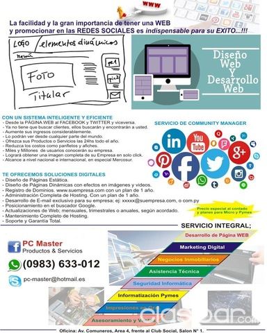 Servicio en Informática, Redes Sociales, Desarrollo de página Web, Reparación de Notebook y PC | Clasipar Computadoras - Notebooks - Servicio en Informática, Redes Sociales, Desarrollo de página Web, Reparación de Notebook y PC