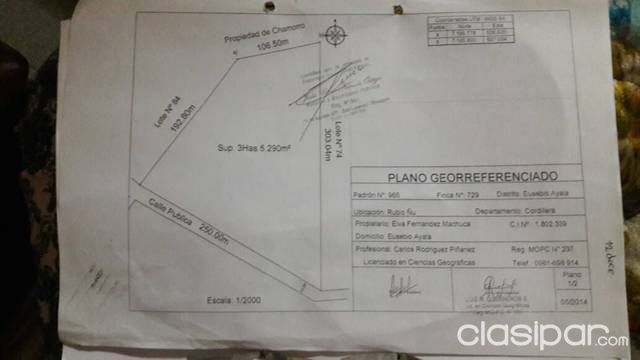 Vendo 3 Has. 5000 M2 Eusebio Ayala | Clasipar Propiedades rurales - Vendo 3 Has. 5000 M2 Eusebio Ayala