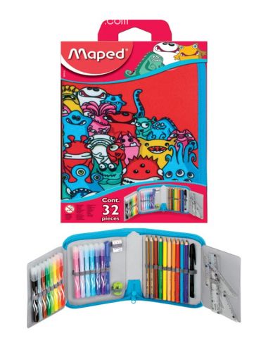 CARTUCHERA MULTI MONSTER DE UN PISO CON 32 PIEZAS, MAPED | Clasipar Otros cursos - CARTUCHERA MULTI MONSTER DE UN PISO CON 32 PIEZAS, MAPED