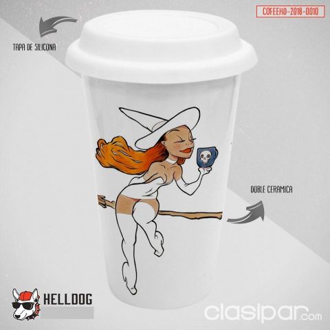 VASO DE CAFÉ CON TAPA DE SILICONA DISEÑO BRUJA SEXY | Clasipar Otros en hogar, muebles y jardín - VASO DE CAFÉ CON TAPA DE SILICONA DISEÑO BRUJA SEXY