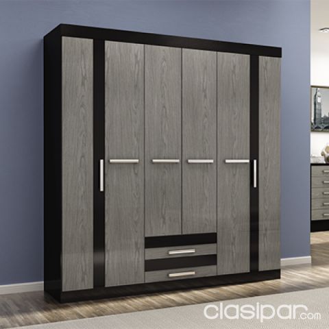 PLACARD ROMA 6 PUERTAS COLOR NEGRO/GRIS | Clasipar Muebles - PLACARD ROMA 6 PUERTAS COLOR NEGRO/GRIS