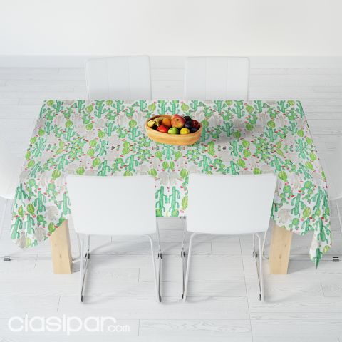 Mantel de Tela para Mesa Rectangular, con diseño de Cactus | Clasipar Decoración - Jardín - Accesorios - Mantel de Tela para Mesa Rectangular, con diseño de Cactus