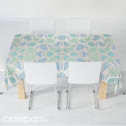 Mantel de tela para mesa rectangular, con diseño de corales | Clasipar Decoración - Jardín - Accesorios - Mantel de tela para mesa rectangular, con diseño de corales