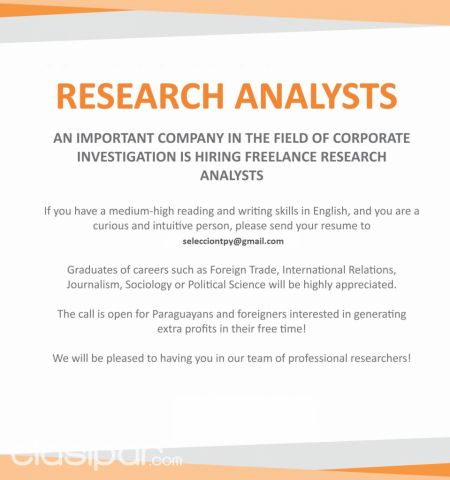 Freelance Research Analysts | Clasipar Otros empleos - Freelance Research Analysts