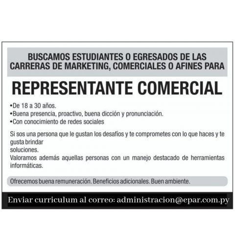 Representante comercial | Clasipar Ventas - Representante comercial