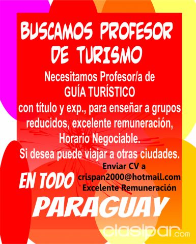 Buscamos Profesor de Turismo, para Cursos cortos de un mes, trabajo temporal | Clasipar Educación - Buscamos Profesor de Turismo, para Cursos cortos de un mes, trabajo temporal