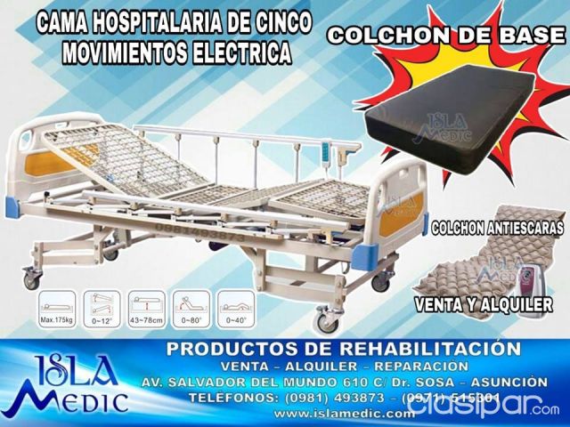 ALQUILER DE CAMAS HOSPITALARIA DE TRES MOVIMIENTOS MAS COLCHÓN DE ESPUMA Y ANTI-ESCARAS | Clasipar Salud y belleza - ALQUILER DE CAMAS HOSPITALARIA DE TRES MOVIMIENTOS MAS COLCHÓN DE ESPUMA Y ANTI-ESCARAS