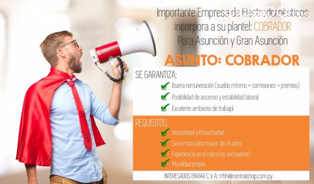 COBRADOR EXTERNO | Clasipar Otros empleos - COBRADOR EXTERNO