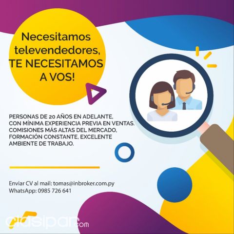 TELEVENDEDORES, VENDEDORES! 6 HORAS DIARIAS | Clasipar Ventas - TELEVENDEDORES, VENDEDORES! 6 HORAS DIARIAS