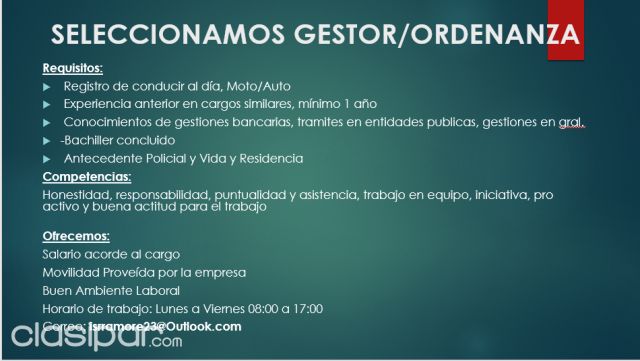 GESTOR/ORDENANZA | Clasipar Otros empleos - GESTOR/ORDENANZA