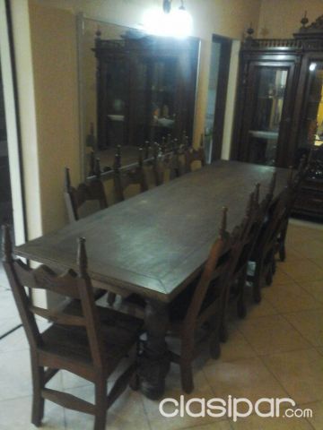 Juego de mesa de comedor antiguo de LAPACHO CON TALLADO A MANO, 10 ... Juego de mesa de comedor antiguo de LAPACHO CON TALLADO A MANO, 10 ...